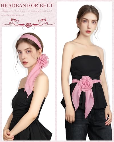 Chiffon Scarf for Women, Removable Flower Neck Scarf Light Soft Fashion Rose Scarves Versatile Headband or Hair Band - color: Dusty Pink Big Flower