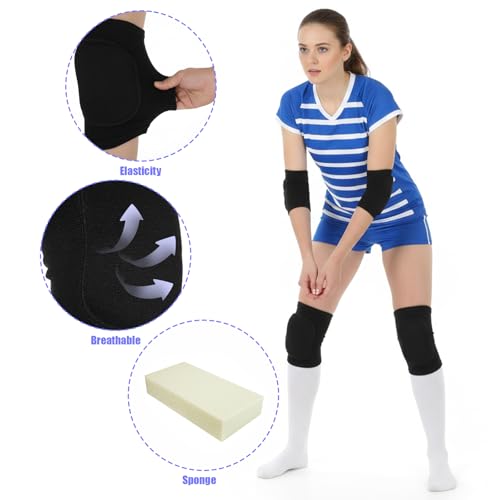 COMNICO 2 Set Volleyball Elbow Pads and Knee Brace Arm Sleeves with Protection Pad Volleyball Essential Accessories for Women Men Basketball Tennis Football Training Hitting Passing Wrestling Climbing