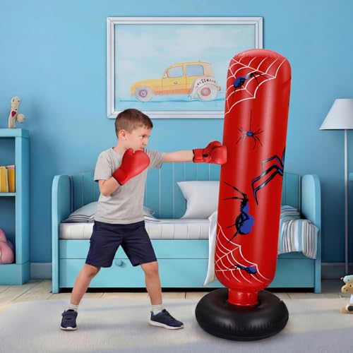Shappy Inflatable Punching Bag Larger 62.99 Inch Spider Stable Boxing Bag Set with Gloves and Pump for Practicing Karate Taekwondo