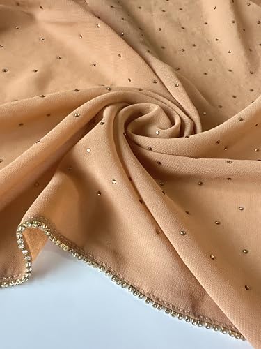 Premium Chiffon Hijab Rhinestone Long Scarf Shawl Wrap for Women Head scarf for Muslim Wedding Party Gift Packed - color: 001camel