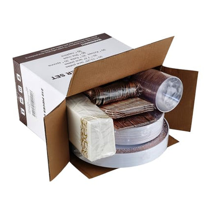 𝟮𝟭𝟬 Count Rose Gold Plastic Dinnerware Disposable Plates 30 Dinner & 30 Dessert Plates & 30 Cups & 30 Rose Gold Paper Napkins & 30 Plastic Silverware Set - color: Rose Gold