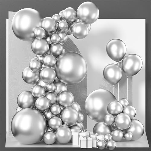 PartyWoo Metallic Silver Balloons 152pcs Different Sizes of 18 12 10 5 Inch - color: Silver-g102