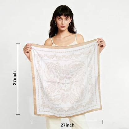 27" Head Scarf Like Satin Silk for Women,Hair Scarves Bandana,Headband Silk Feeling for Hair Wrap - color: White Gold