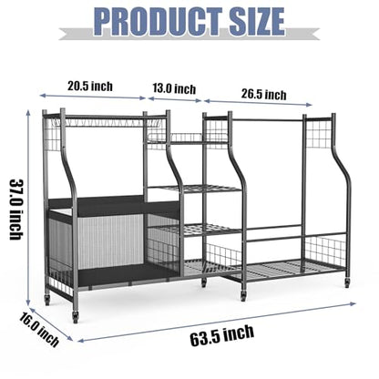 WALMANN Golf Bag Storage Rack with Wheels, Rolling Sports Equipment Organizer, Large Capacity Garage Storage Cart for Balls, Golf Bags - style: Rolling Stand for 2 Bags