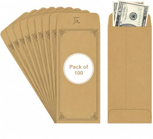 100 Pack Brown Cash Envelopes, 3.2"x6.6" 130 GSM Paper - color: Brown, size: Pack - 100, style: Cash Envelope