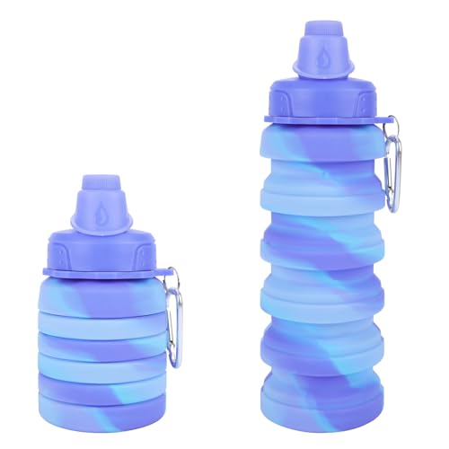 Collapsible Water Bottle for Adults, Boys, Students, Kids, Reusable Silicone Foldable Water Bottles for Travel Camping Hiking, Portable Sports Water Bottle, Purple & Blue - color: Camouflage-purple, style: 1 pack