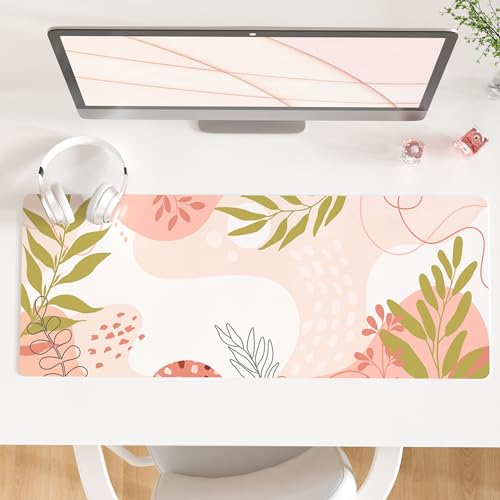QiyI PU Leather Large Mouse Pad, 31.5" x 11.8", Minimalist Pink | Desk Décor Accessories, Extended Size, Waterproof & Easy to Clean, Smooth Surface, Non Slip Desk Organization - color: Exotic Plants, size: 31.5" x 11.8"