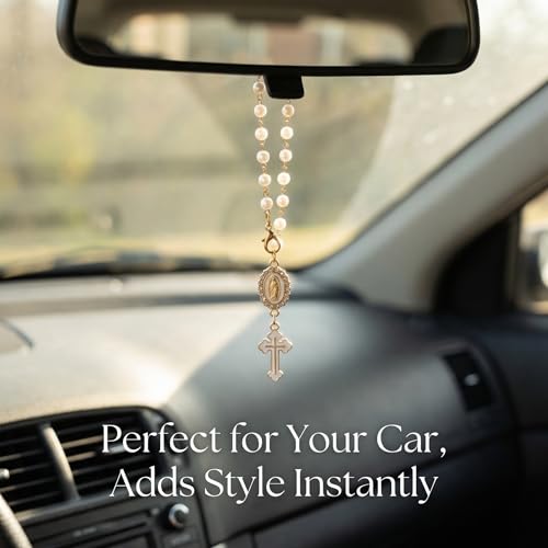 Steering Wheel Charm Cross Car Rosary for Rearview Mirror,Religious Gift - style: C