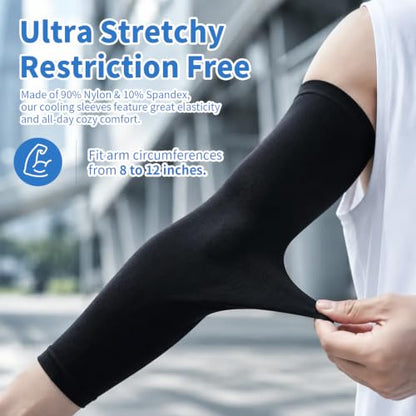 Cooling Arm Sleeves - 4 Pairs UV Sun Protection Sleeves for Women & Men, Breathable Elastic Arm Coolers for Hiking, Driving, Working & Outdoor Sports