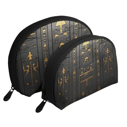 Egyptian Hieroglyphic 2-Piece Shell Makeup Bag Set, Large Capacity Travel Cosmetic Bag For Women With Zipper, Waterproof Polyester Toiletry Organizer Pouch For Purse, Travel, Gym & Daily Use - color: Egyptian Hieroglyphic