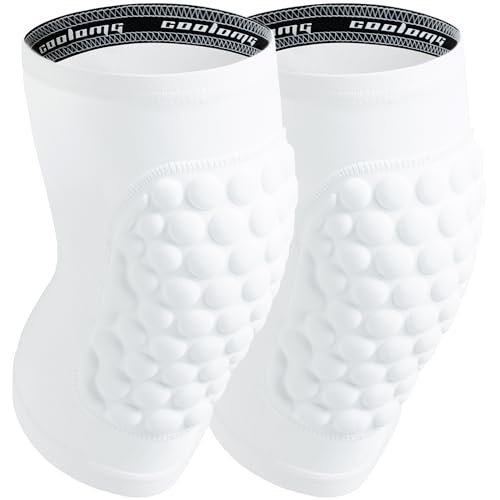 COOLOMG Basketball Knee Pad for Kids Youth Adult, Compression Anti-slip Knee Sleeve for Baseball Volleyball Football, Sports Knee Protector (1 Pair) - color: White Bubble, size: Large