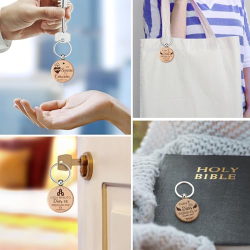 Realspring Spanish Christian Wooden Keychain Bulk - style: Round
