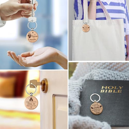 Realspring Spanish Christian Wooden Keychain Bulk - style: Round