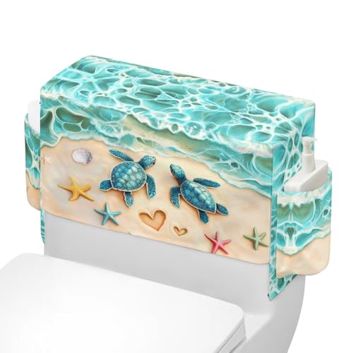 Seaside Toilet Tank Storage Cover with Storage Bag 1 Paack, Functionality All-in-One Toilet Tank Cover for Holds Toiletrie Books Mobile Phone - color: Seaside Turtle