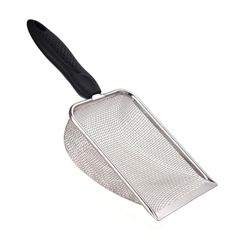 SunGrow Reptile Sand Scoop, Stainless Steel Sifter for Lizard, Gecko & Snake Habitat, Substrate Scoop, Non-Slip Handle, Fine Mesh Scooper for Clumping Sand – Not Suitable for Pellet or Crystal Litter
