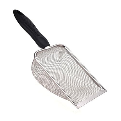 SunGrow Reptile Sand Scoop, Stainless Steel Sifter for Lizard, Gecko & Snake Habitat, Substrate Scoop, Non-Slip Handle, Fine Mesh Scooper for Clumping Sand – Not Suitable for Pellet or Crystal Litter