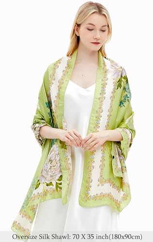 Women Silk Scarves Long Satin Lightweight Outdoor Shawl Wraps Printed Head Scarf 70''X35'' - color: 105-green