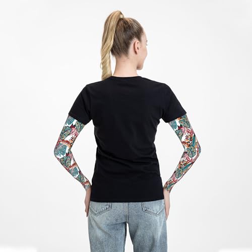 Arm Sleeves Outdoor Garden Sports Cooling Sun Sleeve for Women Men Farm - color: Hawaiian Leaves Tropical
