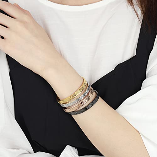 AYATUL KURSI CUFF | WOMEN Serenity Prayer Personalised Bracelet Allah Islam Muslim Arab Stainless Steel Deep Engraved Bangle - color: 2 Black