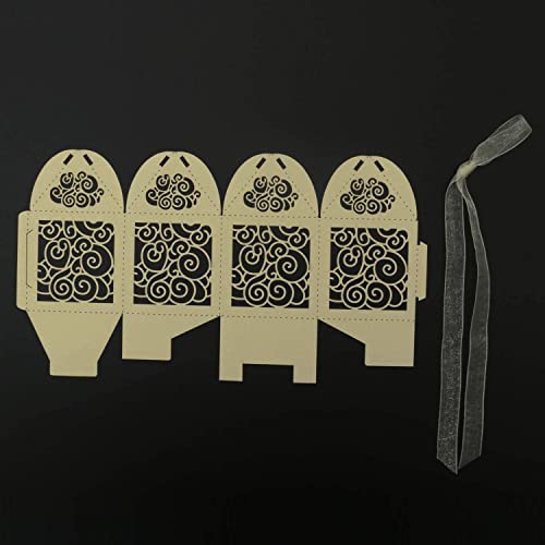 KPOSIYA 70 Pack Wedding Favor Boxes Laser Cut Boxes Party Favor Box Small Gift Boxes Lace Candy Boxes for Wedding Bridal Shower Baby Shower Birthday Party Anniverary with Ribbons (Beige, 70) - color: Beige 70