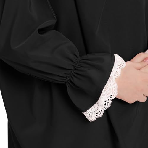Kids Girls Muslim Islamic Two-piece Outfits Lace Long Sleeve Hijab Dress Abaya and Loose Skirt Full Cover Kaftan - color: Black, size: 18-24 Months