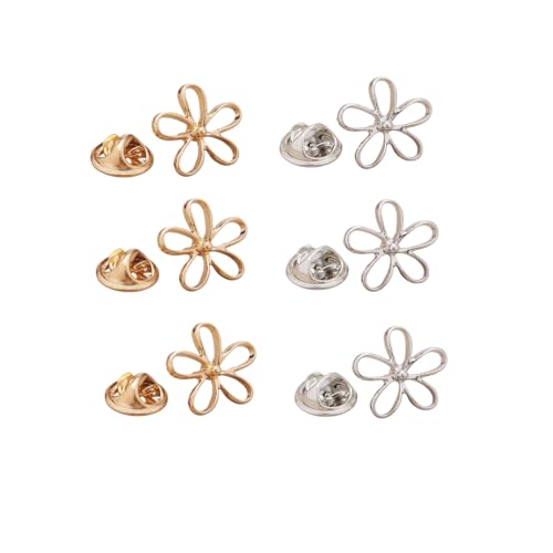 6PCS Gold Daisy Flower Pins for Women Silver Daisy Flower Lapel Pins for Dress Hijab Scarf Bag Cardigan Cuff or Pocket