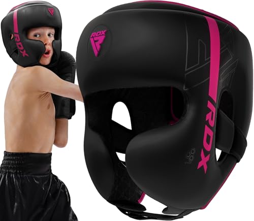 RDX Kids Boxing Headgear, MMA Training, Adjustable Padded Kara Muay Thai Juniors Head Gear, Kickboxing, Sparring, Martial Arts, Karate, Taekwondo Youth Girls Boys Helmet, Home Gym Workouts - color: Pink