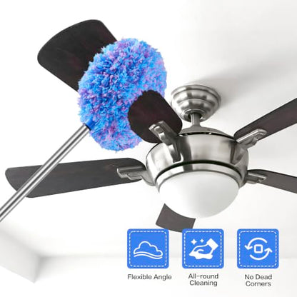 Ceiling Fan Cleaner Duster Reusable Microfiber Ceiling Fan Blade Cleaner Removable Duster with Extension Pole Adjusts 13 to 49.7 Inch for Cleaning Walls Furniture Door Window Top (Blue Pink) - color: Blue Pink