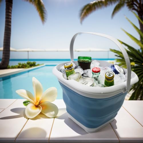 SAMMART 8.5L (2.2 Gallon) Collapsible Square Handy Bucket/Foldable SquareWater Pail/Portable Tub with Handle. Size 31x31cm (Grey/Steel Blue, 1) - color: Grey/Steel Blue