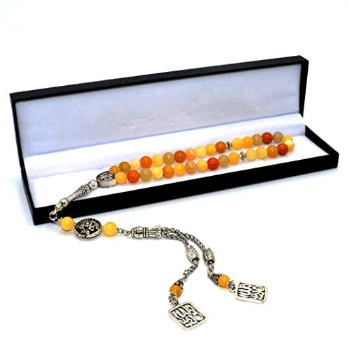 Stylist Prayer Beads (8 mm-33 Beads) Tesbih-Tasbih-Tasbeeh-Misbaha-Masbaha-Subha-Sebha-Sibha-Rosary-Worry Beads (Yellow Jade Stone) - color: Yellow Jade Stone