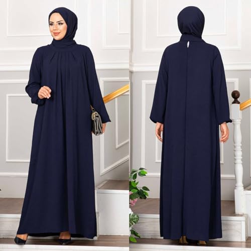 Ruziyoog Muslim Prayer Dress for Women Abaya Solid One-Piece Hoodie Abaya Dress Full Length Dresses Islamic Dubai Jilbab - color: Blue, size: Medium