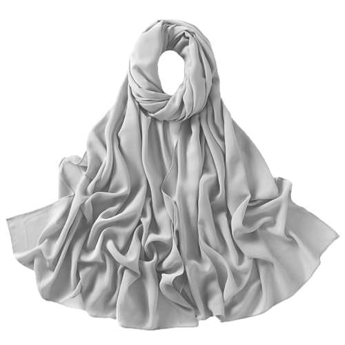 Chiffon Hijab Scarf Head Wrap Lightweight Scarves for Women Pashmina Shawls and Wraps for Evening Dresses Solid Color - color: Grey 3#