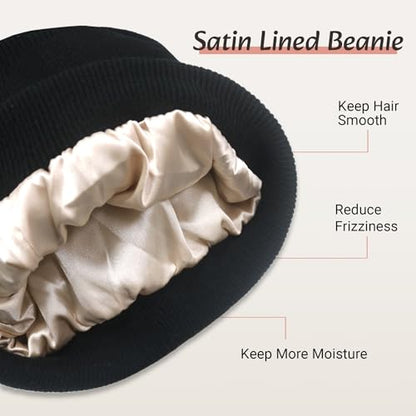 PFFY Satin Lined Beanie for Women Winter Hats Warm Reduce Frizz - color: Grey