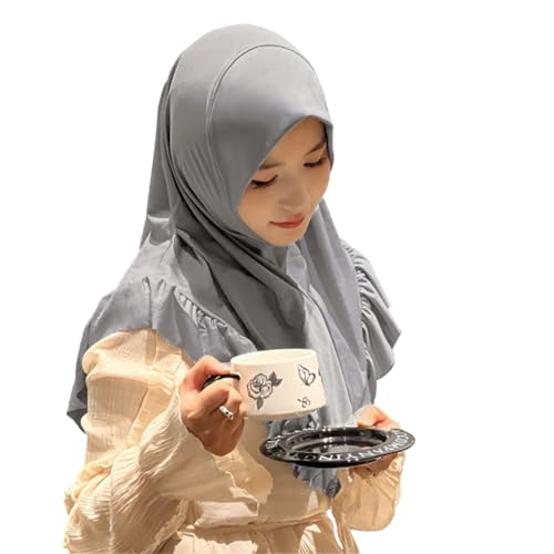 MioCloth Women One Piece Hijabs Elegant Ruffle Trim Soft Beanie Cap Turban Head Wrap Scarf Prayer Veils Headcover - color: Grey