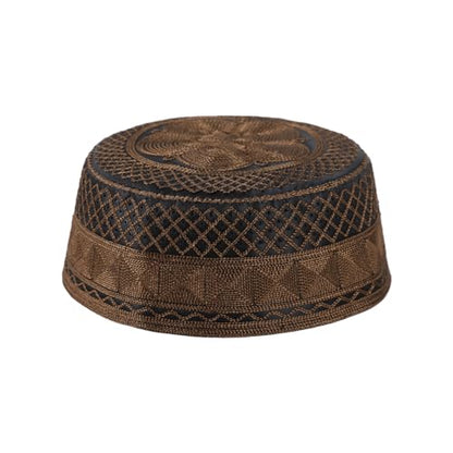 haozaikeji 4pcs Men's Muslim Prayer Kufi Hat Embroidered Islamic Prayer Cap Arabian Omani Turkish Praying Caps Eid Topi Hat - color: White+coffee+grey+dark-grey