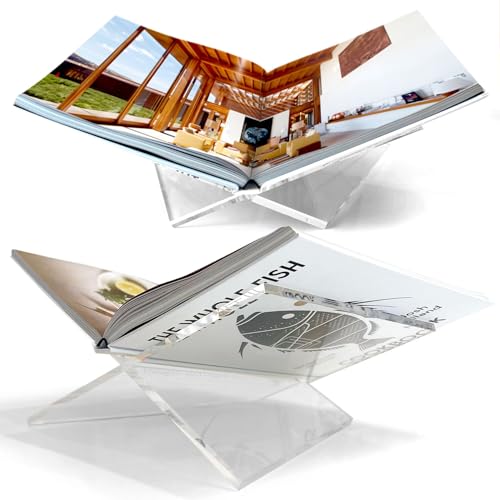 Large Clear Acrylic Book Stand, 12.5" x 9.5" x 5.5”, Acrylic Book Holder, Open Bookstand for Display and Reading Cookbooks, Art Books, Bibles, Magazines - Home and Office - color: Clear, size: Large