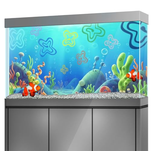 Aquarium Background Stickers for 30-60 Gallon Tanks, Cartoon Underwater Self-Adhesive Fish Tank Reptile Terrarium Decor Poster (48 x 24inches / (120 x 60 cm)) - size: 48 x 24inches / (120 x 60 cm)