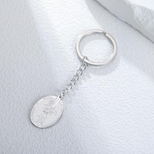 Dreamtimes St. Sebastian Medal Keychain for Men Women Stainless Steel Religious Saint Patron of Athletes Catholic Keychain - style: Basketball-s