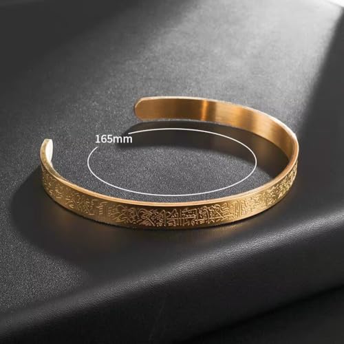 Ayatul Kursi Cuff for Women Men, Stainless Steel Muslim Quran Allah Gold Bangles Arabic Calligraphy Bracelet Islam Eid Islamic Jewelry Gifts - color: Rose Gold