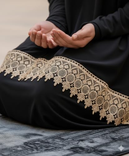 Women's Prayer Dress 2 Pieces Solid Color Plus Long Sleeve | One-Size | Hijab Abaya Suit - color: Black