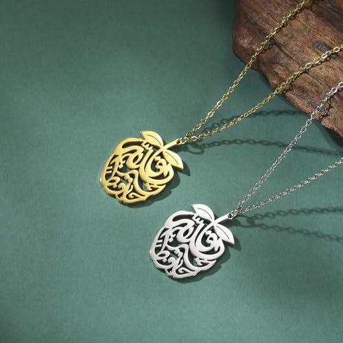 Pomegranate Arabic Calligraphy Necklace Islamic Blessing Love Hope Pendant Persian Muslim Amulet Religious Jewelry Gift for Women - color: gold