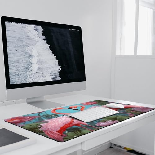 Large Size Gaming Mouse Pad Flamingo Love Flowers Desk Mat Non-Slip Base Waterproof Desktop Writing Pad for Office Home - color: Flamingo Love Flowers, size: 40x90cm