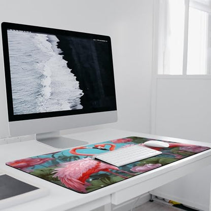 Large Size Gaming Mouse Pad Flamingo Love Flowers Desk Mat Non-Slip Base Waterproof Desktop Writing Pad for Office Home - color: Flamingo Love Flowers, size: 40x90cm