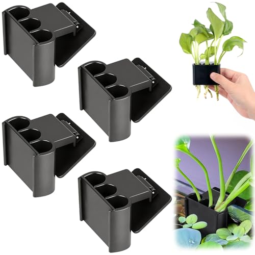 sogiv 3 Holes Aquatic Plant Cups, Hanging Aquarium Plant Holder, for Fish Tank Plants Potting, Aquascape Accessories Decorations, Black, 4 Pcs - color: Black, 4 Pcs