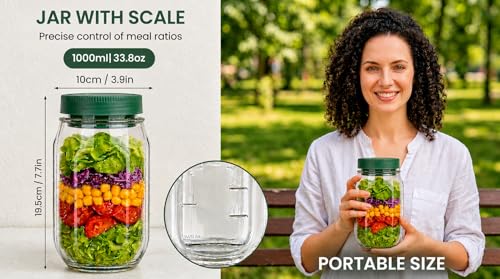 Salad Pod 34oz, Portable Salad Container with Leakproof Dressing Cup, Side Opening & Premium Stainless Steel Cutlery, BPA-Free Meal Prep Lunch Box for Office, Gym & Travel