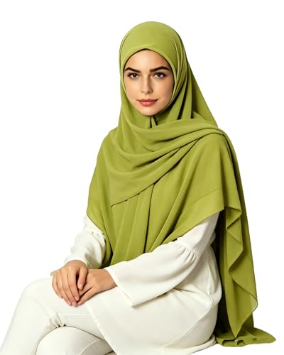 Lina & Lily Premium Chiffon Hijab Head Scarf Shawl Wrap for Muslim Women Square 58'' x 58'' - color: Lime Green