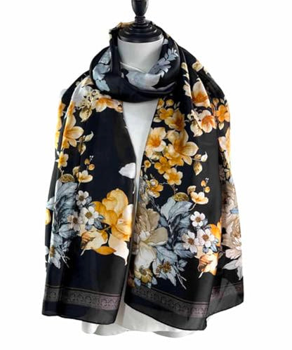 Xyueanlo Scarfs for Women Lightweight Scarves Fashion Print Floral Pattern Head Scarf Wraps Shawls - color: Black