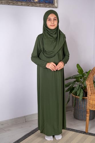 ihvan online Muslim Dress for Girls, Long Sleeve One-Piece Islamic Prayer Dress, Hijab for Kids, Girls Abaya, Islamic Gifts - color: Green