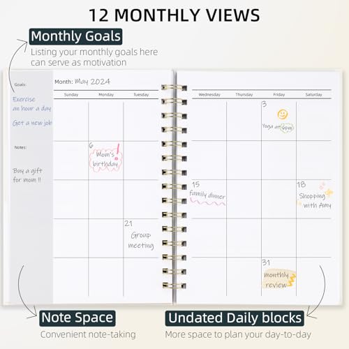 LONLAT Undated Weekly and Monthly Planner Spiral Bound- Weekly Goals Notebook, To Do List, Habit Tracker Journal, Academic, Aesthetic, Stylish School or Office Supplies (6.1" x 8.4" - Cream) - color: Cream