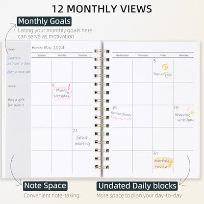 LONLAT Undated Weekly and Monthly Planner Spiral Bound- Weekly Goals Notebook, To Do List, Habit Tracker Journal, Academic, Aesthetic, Stylish School or Office Supplies (6.1" x 8.4" - Cream) - color: Cream